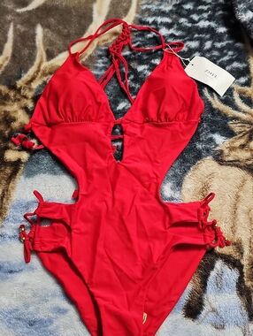 Zaful Bright Red Kids One-Piece Cutout Swimsuit